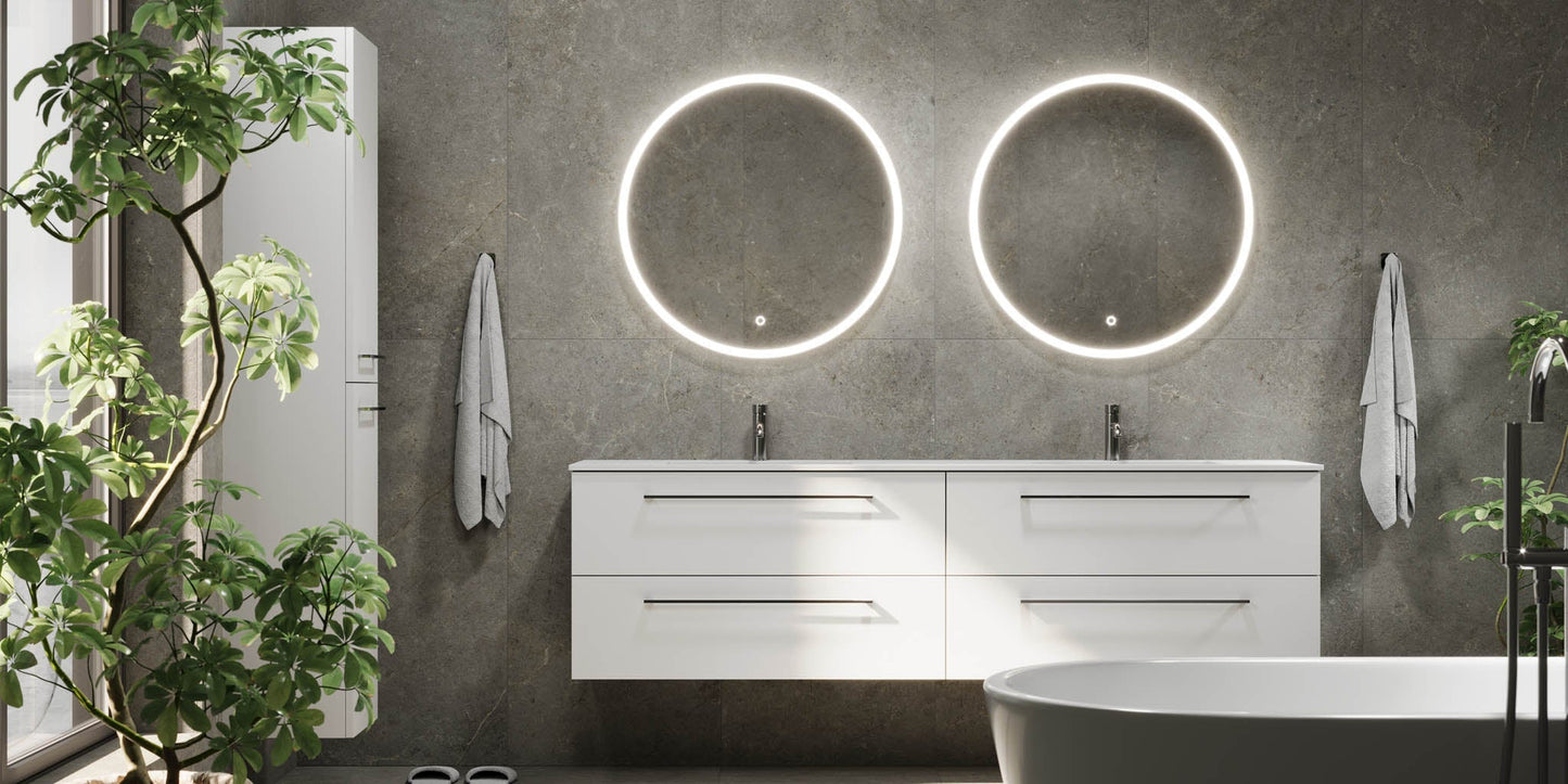 Badrumsmöbel med klassisk Fronter - 200x46x57 cm - Matt vit - solid surface dubbeltvättställ - Viborg