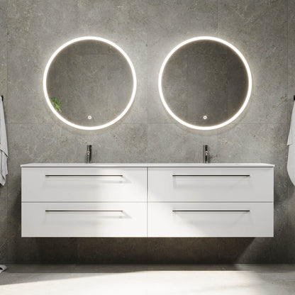 Badrumsmöbel med klassisk Fronter - 200x46x57 cm - Matt vit - solid surface dubbeltvättställ - Viborg