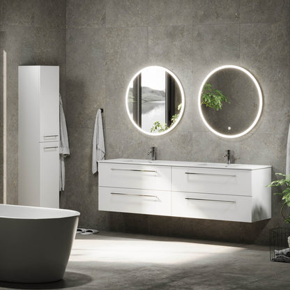 Badrumsmöbel med klassisk Fronter - 200x46x57 cm - Matt vit - solid surface dubbeltvättställ - Viborg