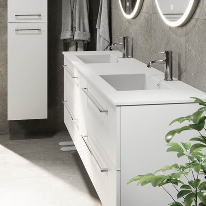 Badrumsmöbel med klassisk Fronter - 200x46x57 cm - Matt vit - solid surface dubbeltvättställ - Viborg
