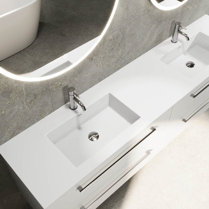 Badrumsmöbel med klassisk Fronter - 200x46x57 cm - Matt vit - solid surface dubbeltvättställ - Viborg