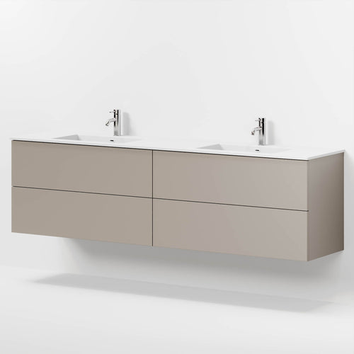 Badrumsmöbel med klassisk Fronter - 200x46x57 cm - Beige - solid surface dubbelt handfat - Viborg