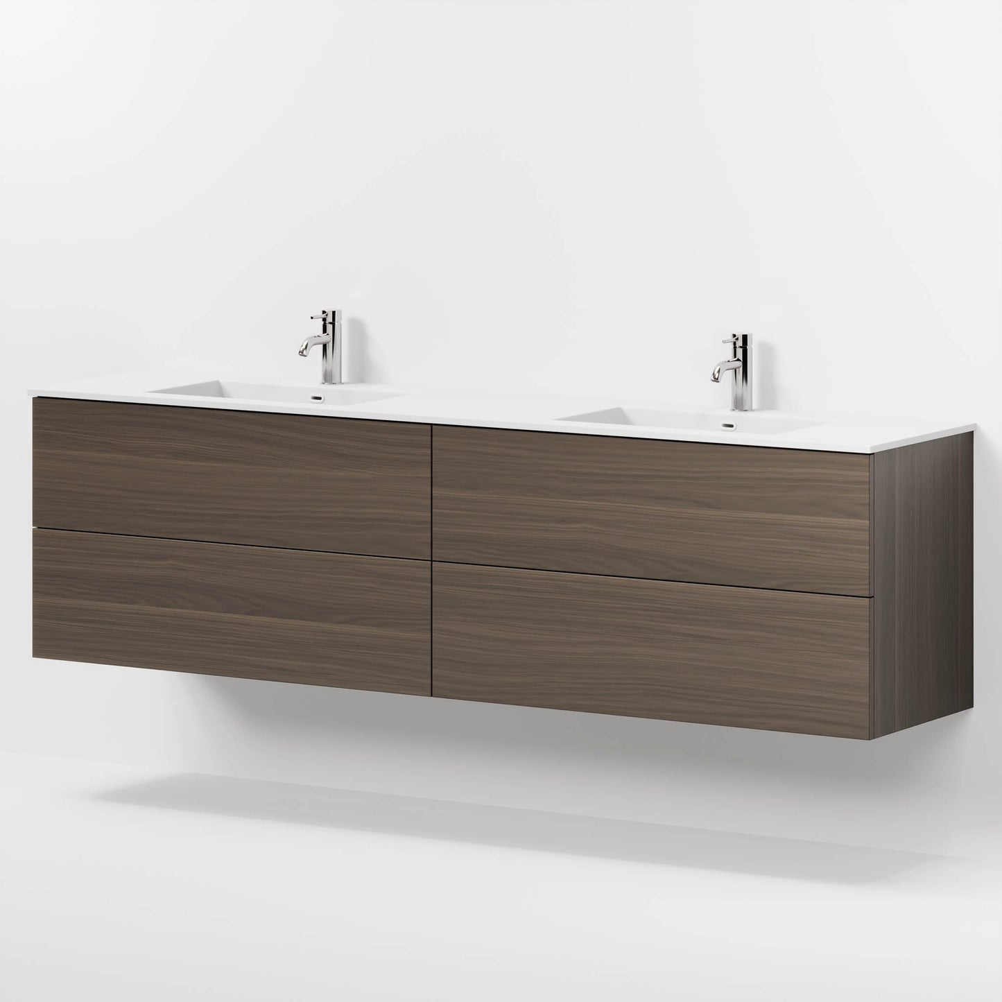 Badrumsmöbel med klassisk Fronter - 200x46x57 cm - valnöt - solid surface dubbelt handfat - Viborg
