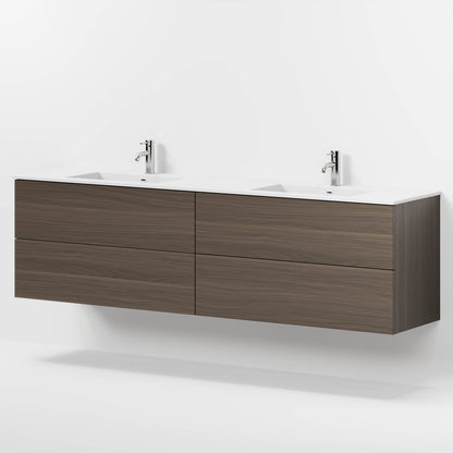 Badrumsmöbel med klassisk Fronter - 200x46x57 cm - valnöt - solid surface dubbelt handfat - Viborg