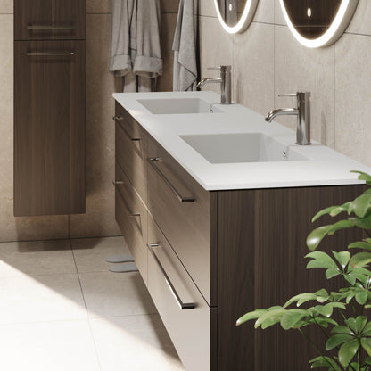 Badrumsmöbel med klassisk Fronter - 200x46x57 cm - valnöt - solid surface dubbelt handfat - Viborg