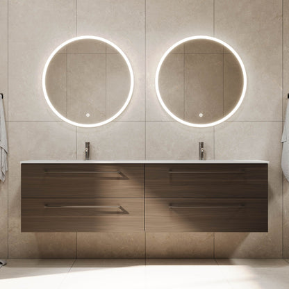 Badrumsmöbel med klassisk Fronter - 200x46x57 cm - valnöt - solid surface dubbelt handfat - Viborg