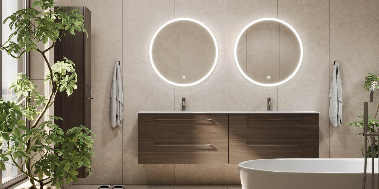 Badrumsmöbel med klassisk Fronter - 200x46x57 cm - valnöt - solid surface dubbelt handfat - Viborg