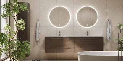 Badrumsmöbel med klassisk Fronter - 200x46x57 cm - valnöt - solid surface dubbelt handfat - Viborg