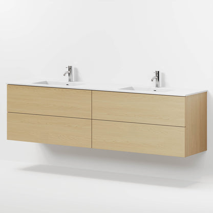 Badrumsmöbel med klassisk Fronter - 200x46x57 cm - ek - solid surface dubbelt handfat - Viborg