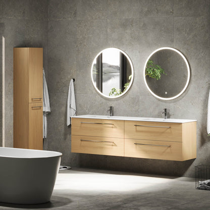 Badrumsmöbel med klassisk Fronter - 200x46x57 cm - ek - solid surface dubbelt handfat - Viborg