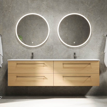 Badrumsmöbel med klassisk Fronter - 200x46x57 cm - ek - solid surface dubbelt handfat - Viborg