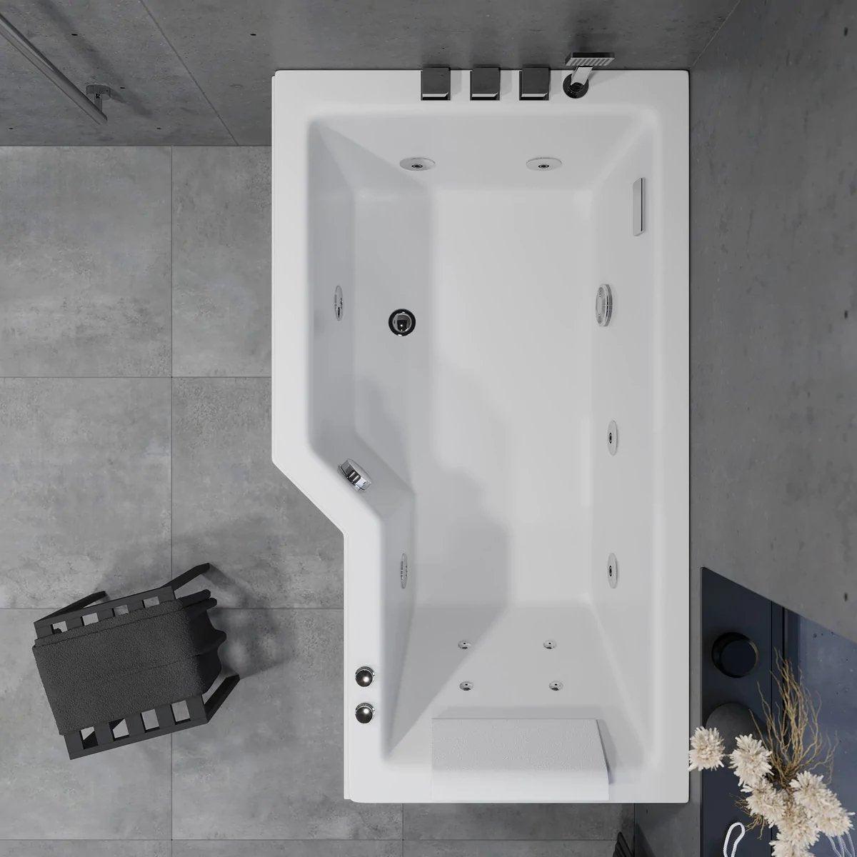 Asymmetriskt bubbelbadkar - luft- och vattenmassage - 150x85x63 cm - vänstervänd - med värme - vit - Ulstrup