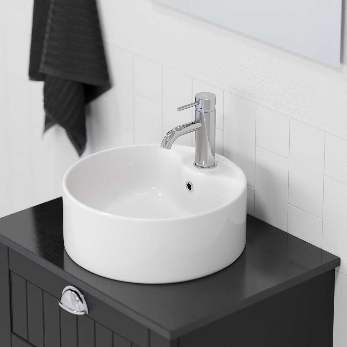 Fristående runt tvättställ - Ø38x13,7 cm - sanitetsporslin - vit - Vikedal