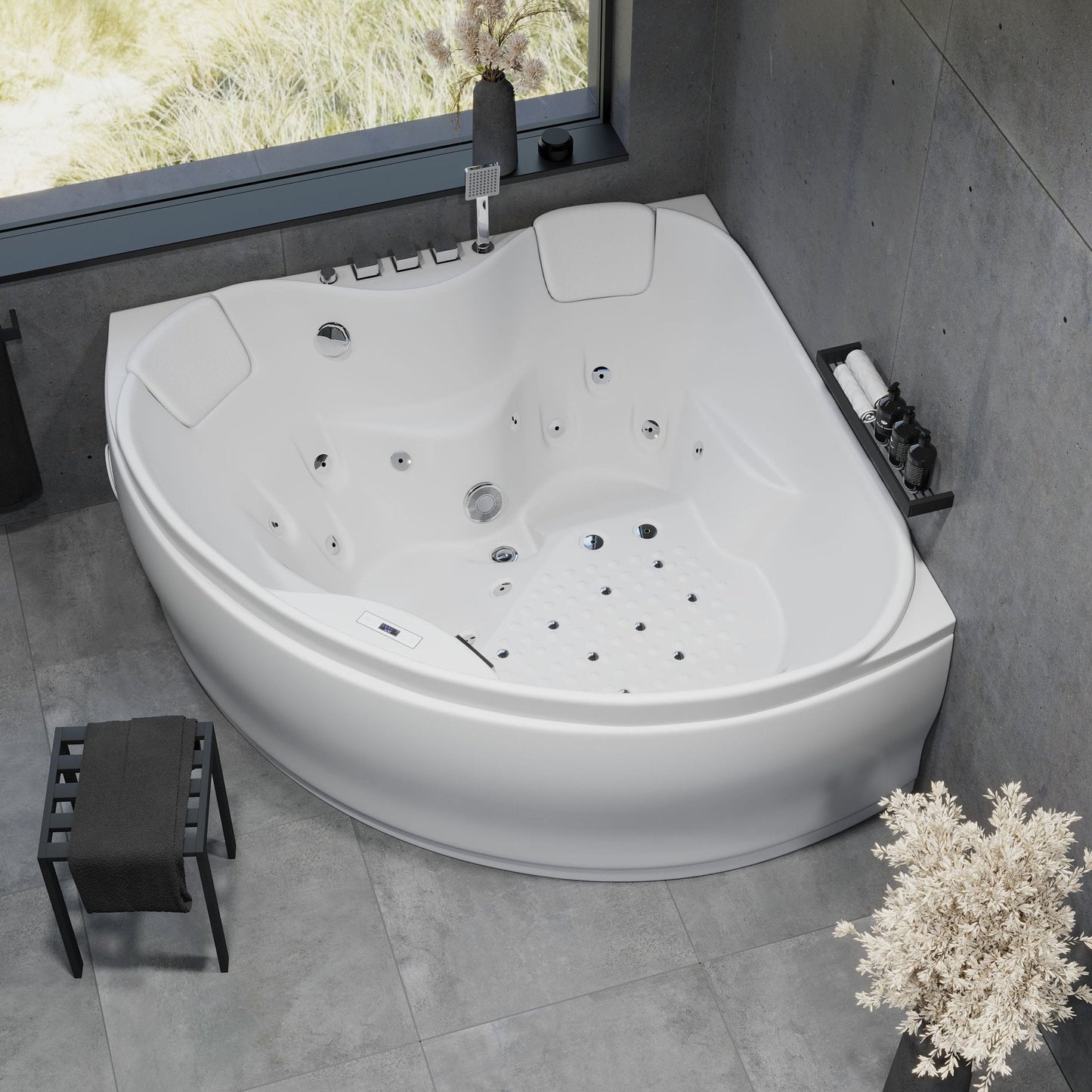 Hörnbubbelbadkar - luft- och vattenmassage - 150x150x65 cm - med värme - vit - Ulstrup