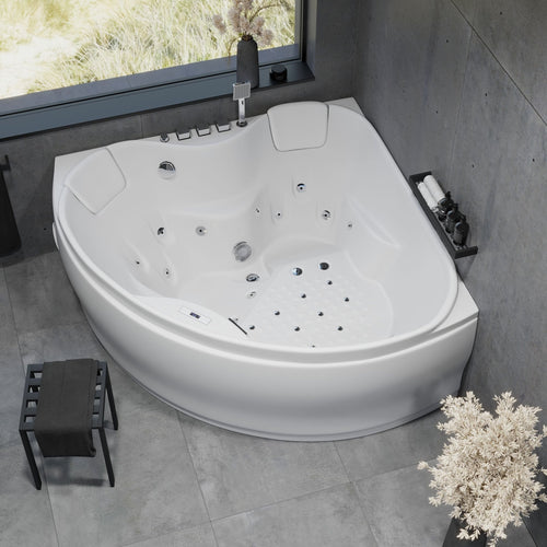 Hörnbubbelbadkar - luft- och vattenmassage - 150x150x65 cm - med värme - vit - Ulstrup