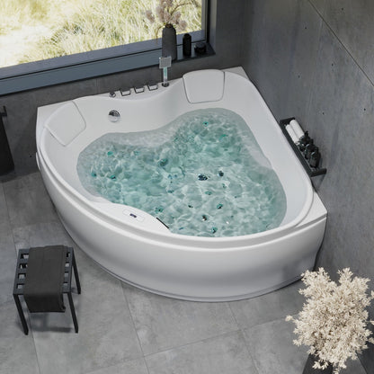 Hörnbubbelbadkar - luft- och vattenmassage - 150x150x65 cm - med värme - vit - Ulstrup