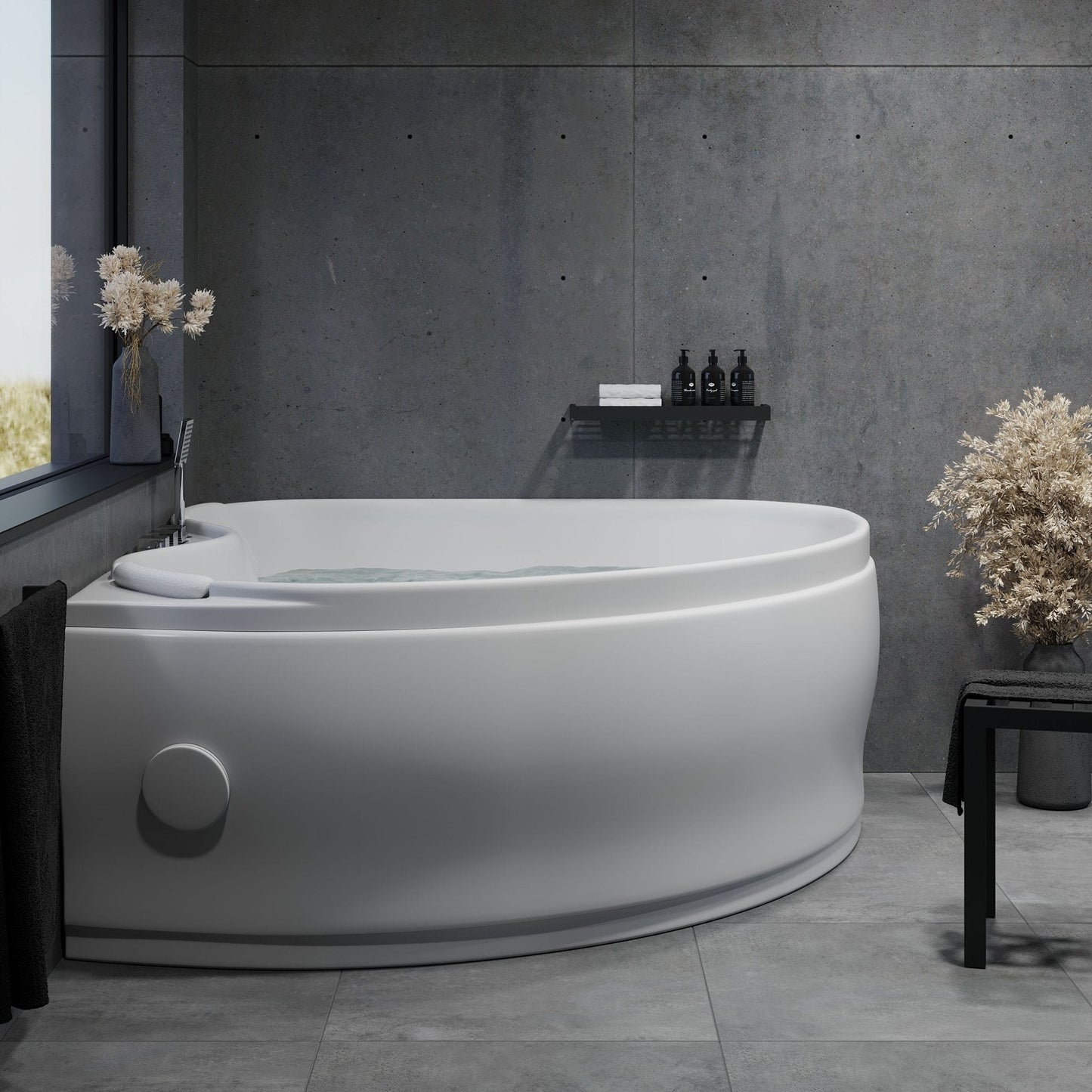 Hörnbubbelbadkar - luft- och vattenmassage - 150x150x65 cm - med värme - vit - Ulstrup