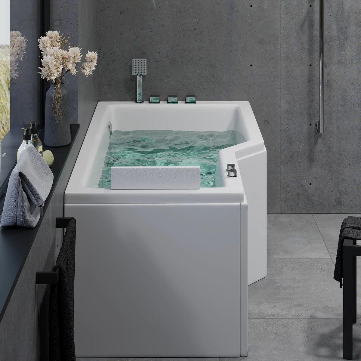Asymmetriskt bubbelbadkar - luft- och vattenmassage - 150x85x63 cm - högervänd - med värme - vit - Ulstrup