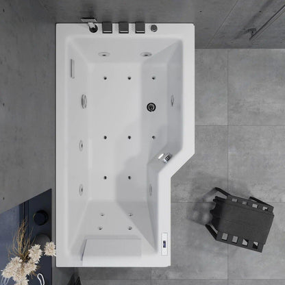 Asymmetriskt bubbelbadkar - luft- och vattenmassage - 150x85x63 cm - högervänd - med värme - vit - Ulstrup