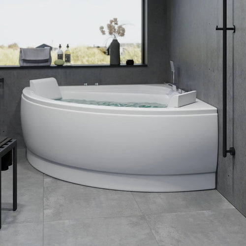 Hörnbubbelbadkar - luft- och vattenmassage - 130x130x58 cm - med värme - vit - Ulstrup
