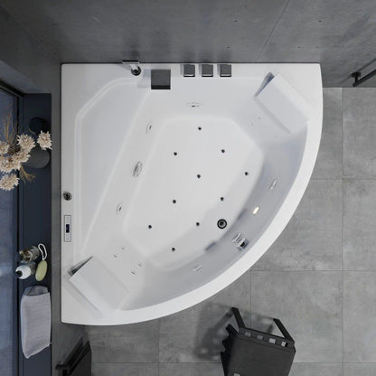 Hörnbubbelbadkar - luft- och vattenmassage - 130x130x58 cm - med värme - vit - Ulstrup