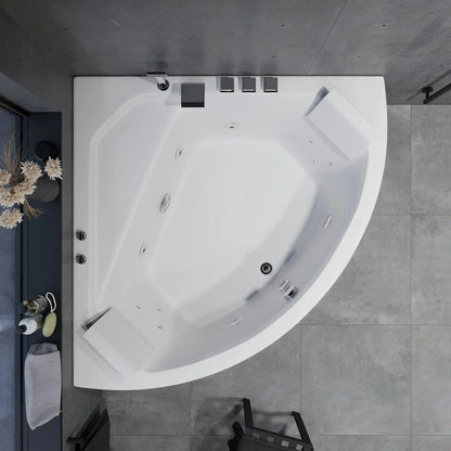 Hörnbubbelbadkar - luft- och vattenmassage - 130x130x58 cm - med värme - vit - Ulstrup