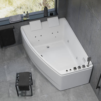Asymmetriskt bubbelbadkar - luft- och vattenmassage - 160x120x65 cm - vänstervänd - med värme - vit - Vejlefjord