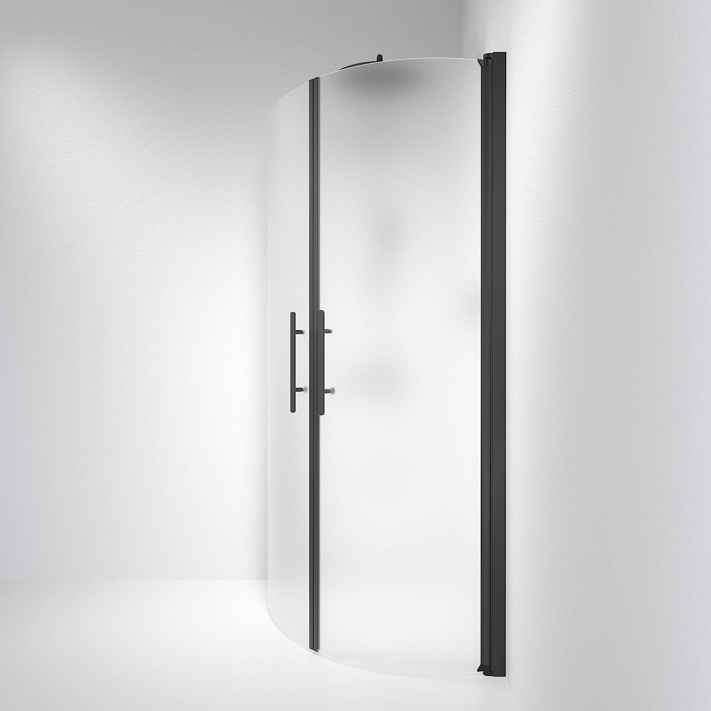 Duschhörna halvrund 70x100x198 cm - 6 mm frostat nanoglas - svart profil - Vänern