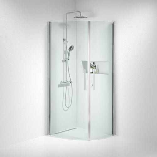 Duschhörna halvrund 70x100x198 cm - 6 mm klart nanoglas - kromprofil - Vänern