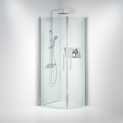 Duschhörna halvrund 70x100x198 cm - 6 mm klart nanoglas - kromprofil - Vänern