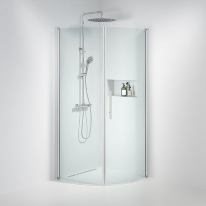 Duschhörna halvrund 70x100x198 cm - 6 mm klart nanoglas - borstad aluminiumprofil - Vänern