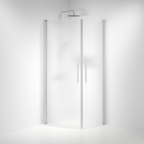 Duschhörna halvrund 70x100x198 cm - 6 mm frostat nanoglas - borstad aluminiumprofil - Vänern
