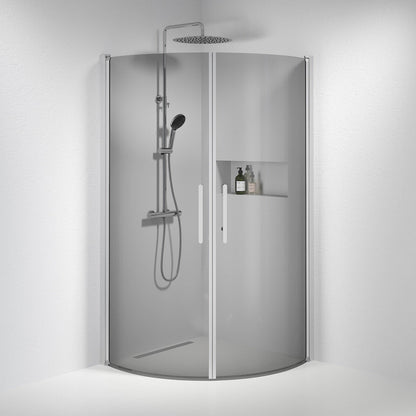 Duschhörna halvrund 70x100x198 cm - 6 mm rökfärgat nanoglas - borstad aluminiumprofil - Vänern