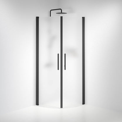 Duschhörna halvrund 70x80x198 cm - 6 mm frostat nanoglas - svart profil - Vänern