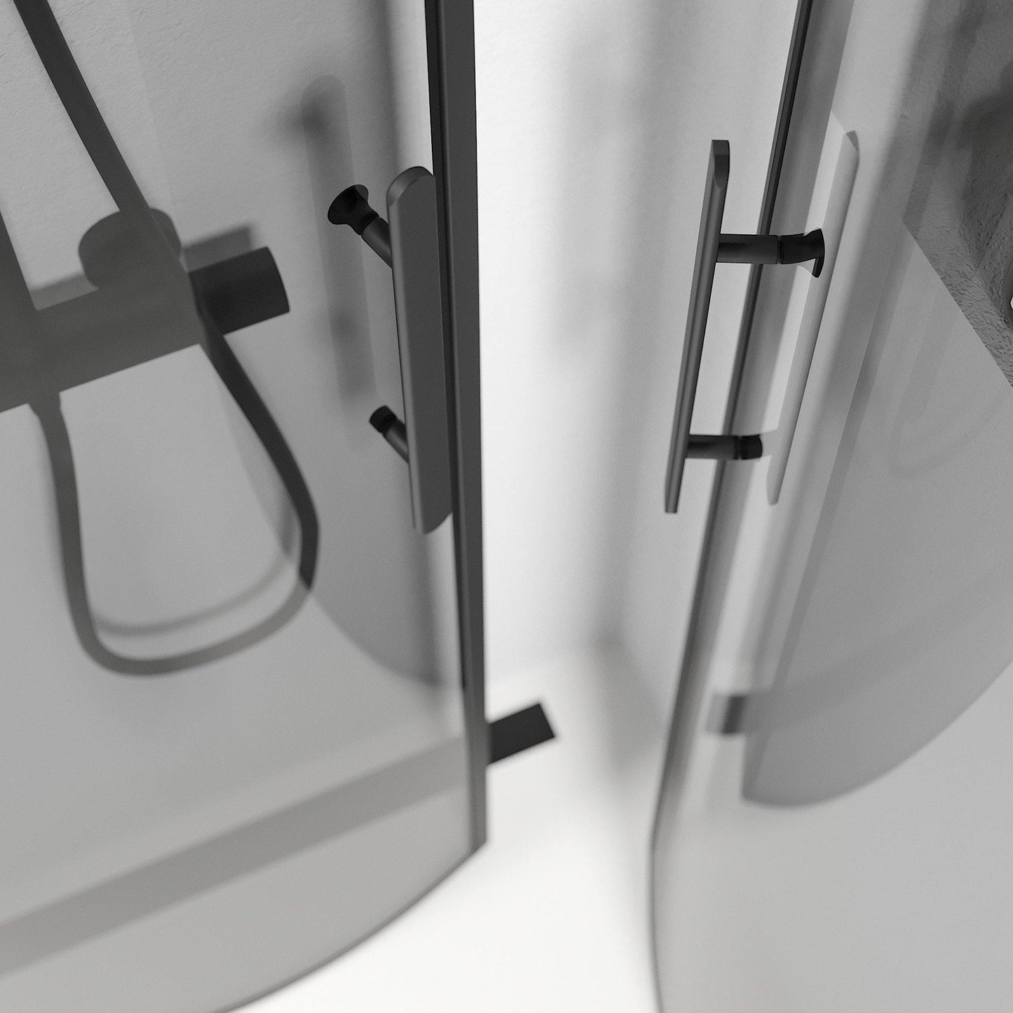 Duschhörna halvrund 70x80x198 cm - 6 mm rökfärgat nanoglas - svart profil - Vänern