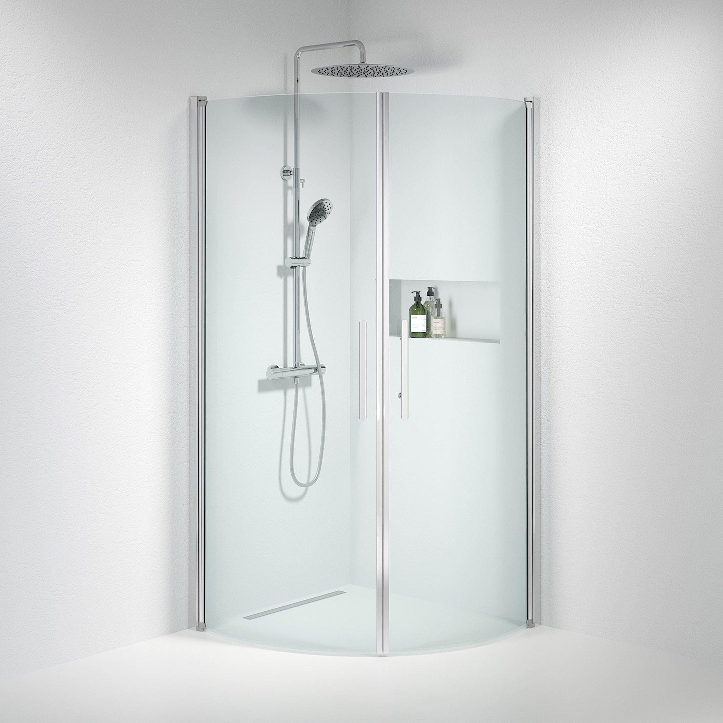 Duschhörna halvrund 70x80x198 cm - 6 mm klart nanoglas - kromprofil - Vänern