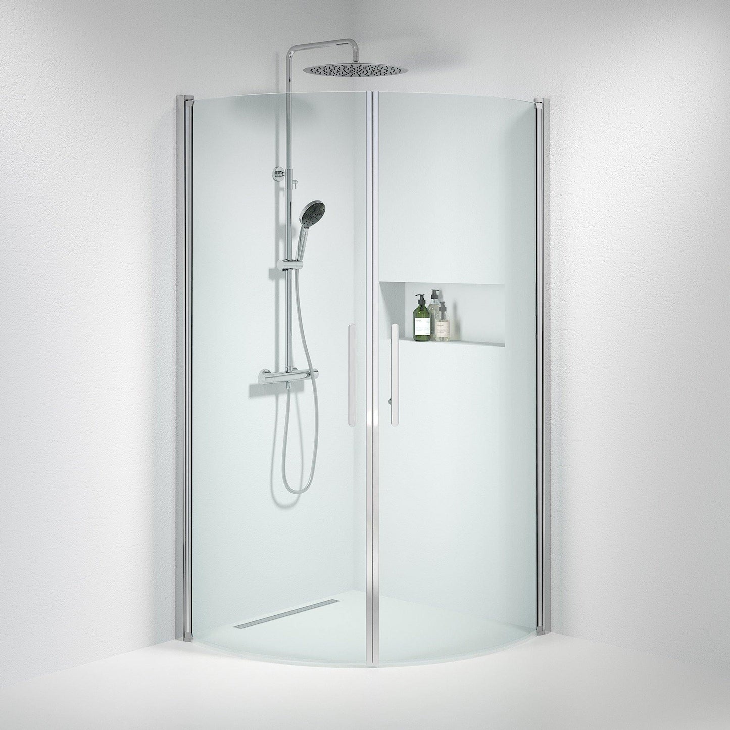 Duschhörna halvrund 70x80x198 cm - 6 mm klart nanoglas - kromprofil - Vänern