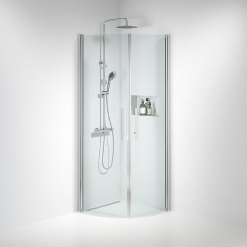 Duschhörna halvrund 70x80x198 cm - 6 mm klart nanoglas - kromprofil - Vänern