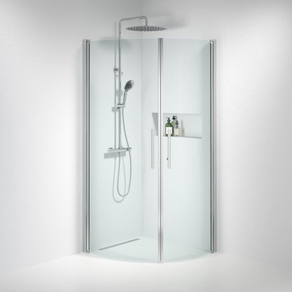 Duschhörna halvrund 70x80x198 cm - 6 mm klart nanoglas - kromprofil - Vänern