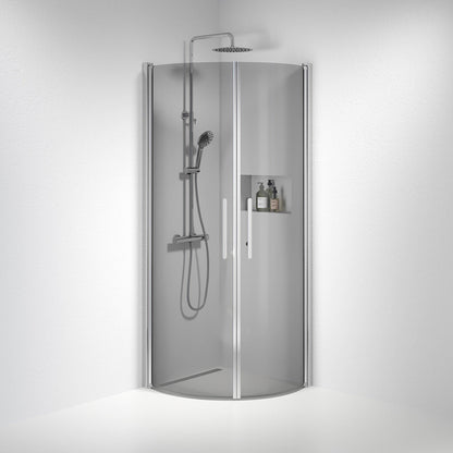 Duschhörna halvrund 70x80x198 cm - 6 mm rökfärgat nanoglas - kromprofil - Vänern
