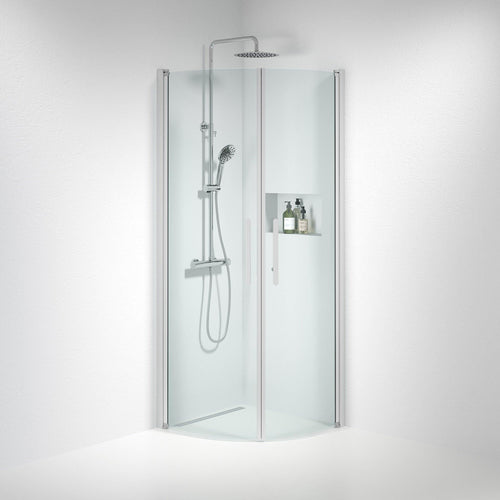 Duschhörna halvrund 70x80x198 cm - 6 mm klart nanoglas - borstad aluminiumprofil - Vänern