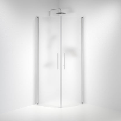 Duschhörna halvrund 70x80x198 cm - 6 mm frostat nanoglas - borstad aluminiumprofil - Vänern