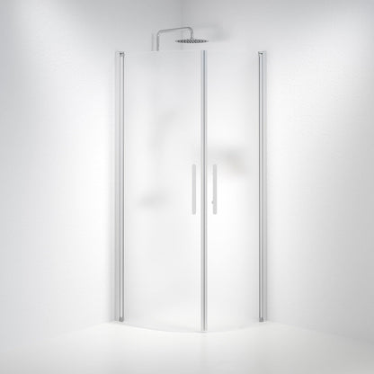 Duschhörna halvrund 70x80x198 cm - 6 mm frostat nanoglas - borstad aluminiumprofil - Vänern