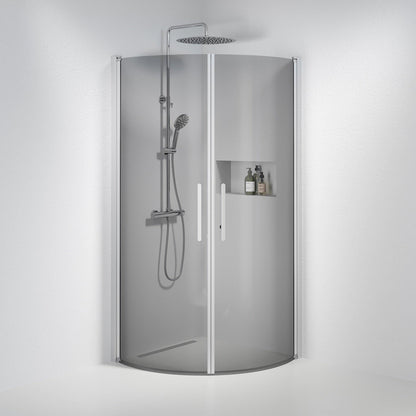 Duschhörna halvrund 70x80x198 cm - 6 mm rökfärgat nanoglas - borstad aluminiumprofil - Vänern