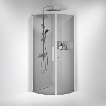 Duschhörna halvrund 70x80x198 cm - 6 mm rökfärgat nanoglas - borstad aluminiumprofil - Vänern