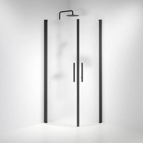 Duschhörna halvrund 70x90x198 cm - 6 mm frostat nanoglas - svart profil - Vänern