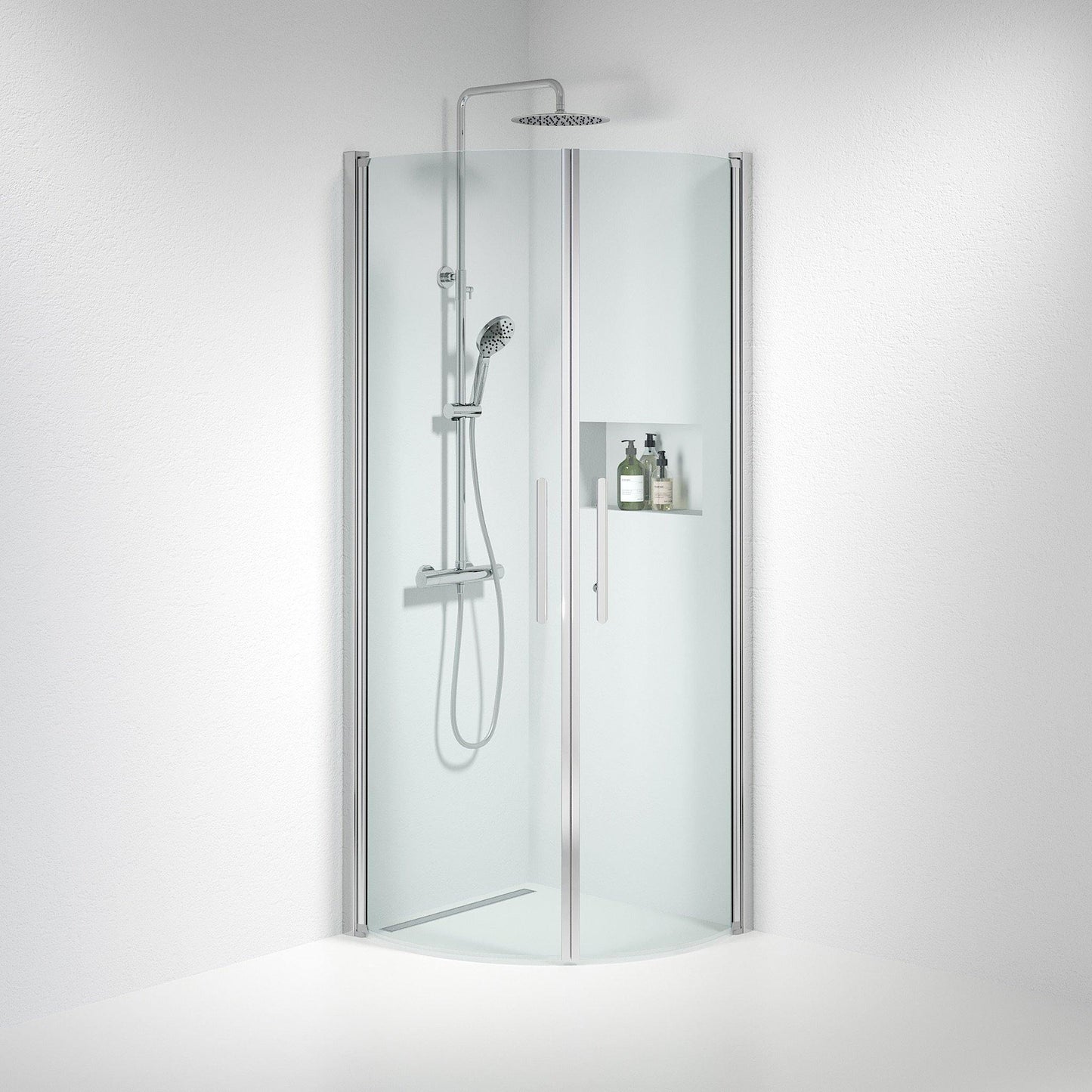 Duschhörna halvrund 70x90x198 cm - 6 mm klart nanoglas - kromprofil - Vänern
