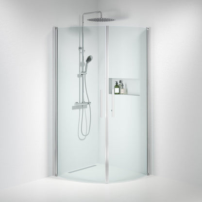 Duschhörna halvrund 70x90x198 cm - 6 mm klart nanoglas - kromprofil - Vänern