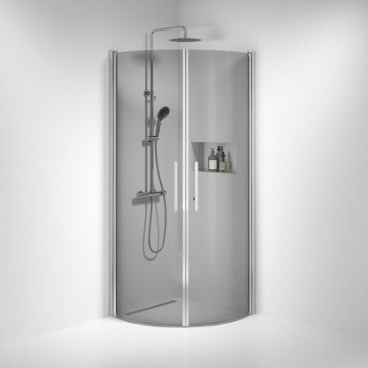 Duschhörna halvrund 70x90x198 cm - 6 mm rökfärgat nanoglas - kromprofil - Vänern