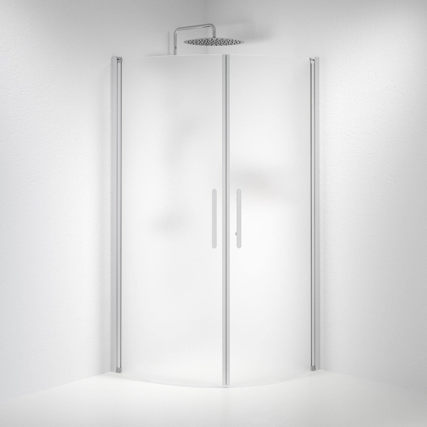 Duschhörna halvrund 70x90x198 cm - 6 mm frostat nanoglas - borstad aluminiumprofil - Vänern